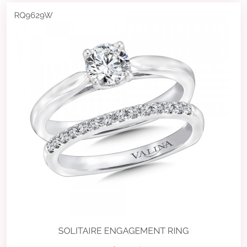 Valina white gold .75 carat CZ gem engagement ring & .5 CZ gem wedding band